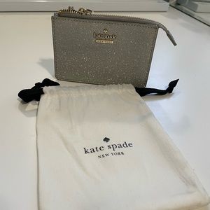 Kate Spade silver/grey glitter keychain wallet - brand new never used